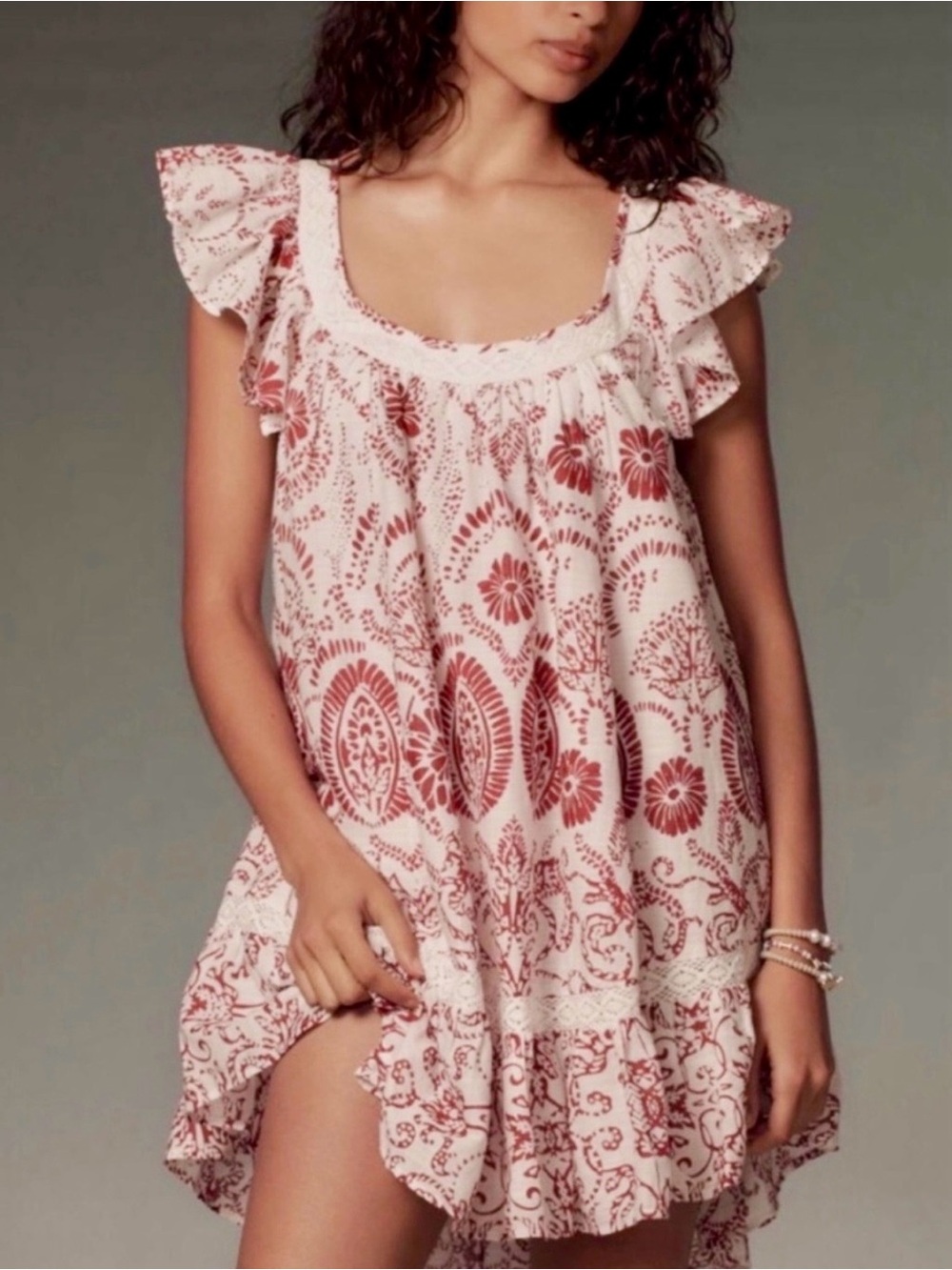 Maeve by Anthropologie Floral Ruffle Mini Dress in Raspberry size Medium